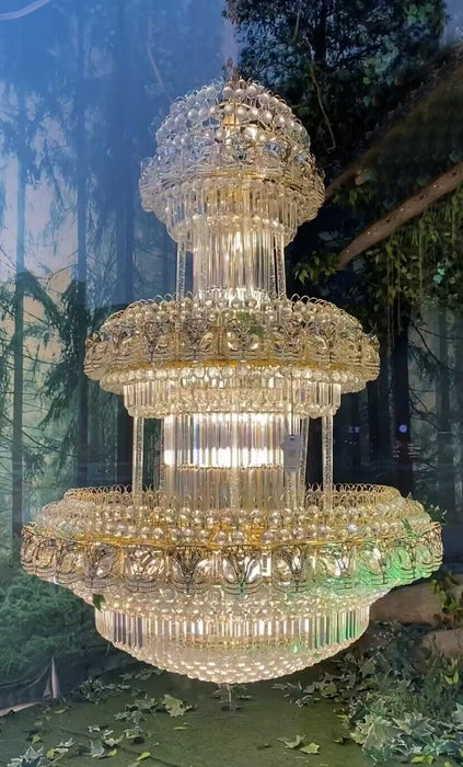 Lampadario di cristallo Art Empire di grandi dimensioni a 3 livelli, tradizionale lampada da soffitto di lusso per foyer/corridoio