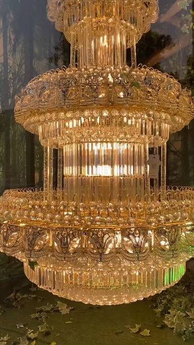 Lampadario di cristallo Art Empire di grandi dimensioni a 3 livelli, tradizionale lampada da soffitto di lusso per foyer/corridoio
