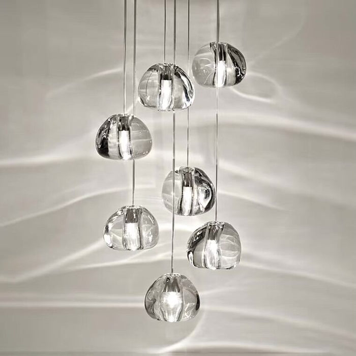  Cascade Spiral Cherry Crystal Air bubbles Pendant Chandelier for Staircase, high-ceiling light fixtures, luxury