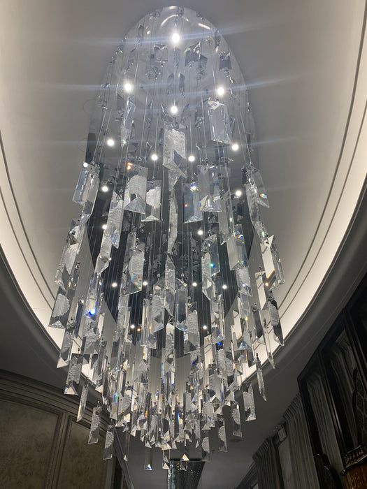 Lámpara de techo de cristal con chips de hielo plateados, moderna, de gran tamaño, montaje empotrado para iluminación de vestíbulo/pasillo