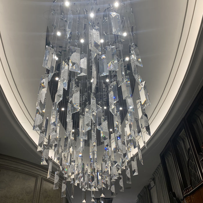 Lampadario da soffitto in cristallo di grandi dimensioni moderno con scaglie di ghiaccio argento, montaggio ad incasso per lampada da foyer/corridoio