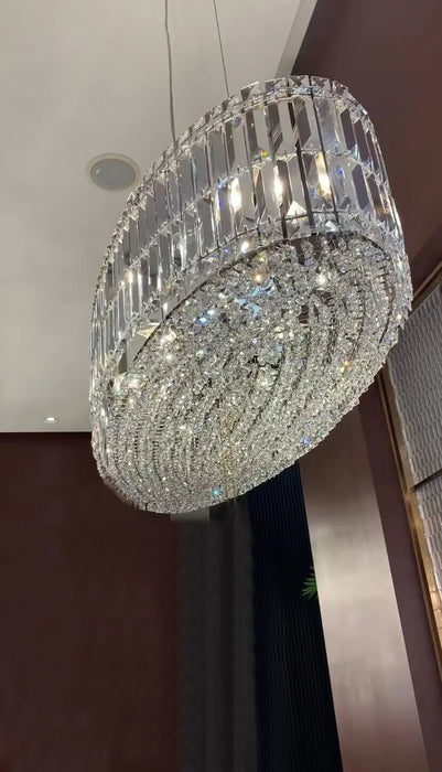 Set moderno di lampadari di cristallo rotondi/rettangolari con soffitto in argento per lampada decorativa per soggiorno/sala da pranzo/camera da letto