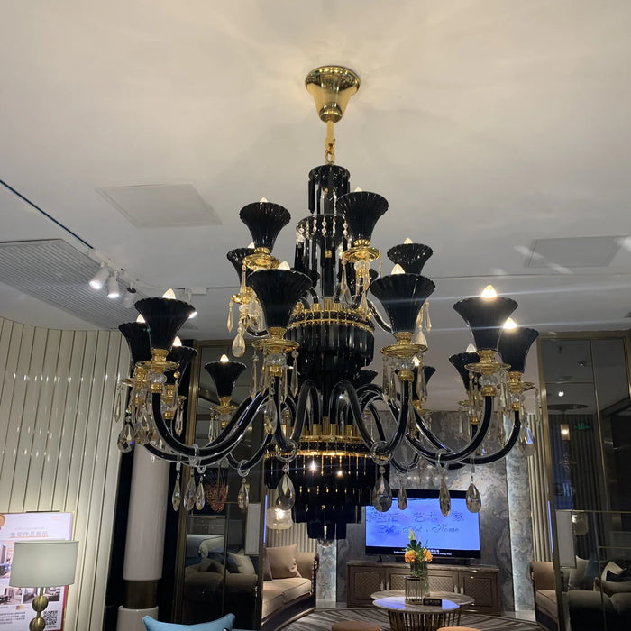 Lampadario di cristallo americano tradizionale con ramo di candela Lampadario di lusso nero e oro per soggiorno/sala da pranzo