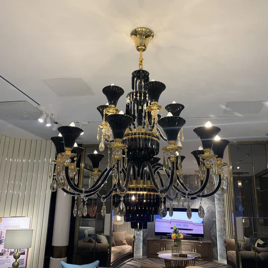 Lampadario di cristallo americano tradizionale con ramo di candela Lampadario di lusso nero e oro per soggiorno/sala da pranzo