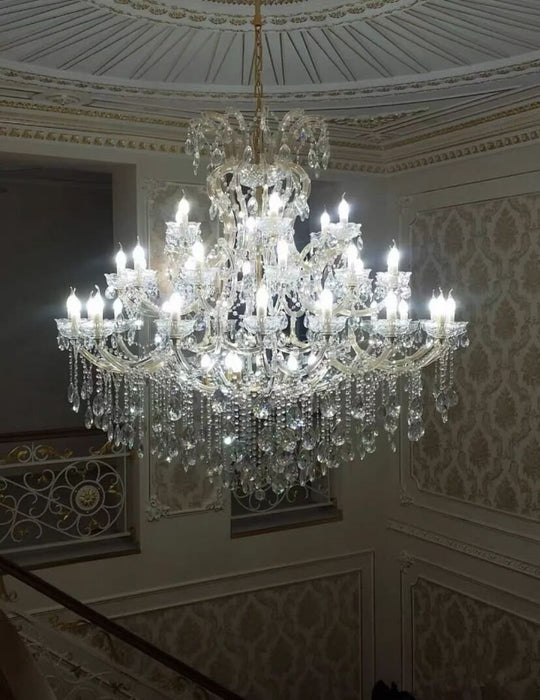 Oversized European Chrome Classic Candle Branch Crystal Chandelier for 2-Story/Duplex Buildings , branch,luxury,shining,wonderful, tiered, transparent
