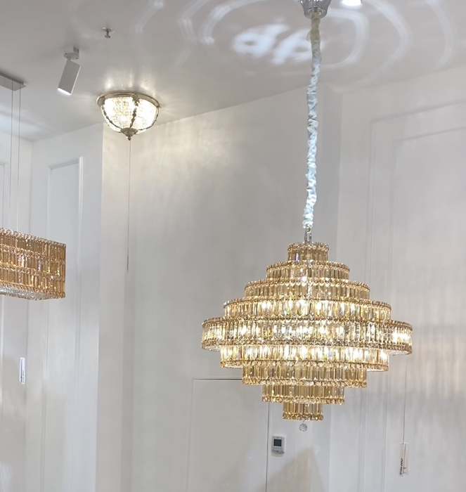 Lámpara de araña de cristal de lujo, luz moderna, multicapa, circular extragrande, para sala de estar/comedor/villa