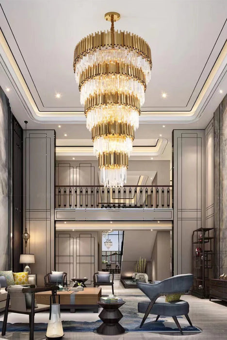 Extra Large Modern Multilayer Pendant Chandelier in Gold Finish Luxury Light Fixture for Large Staircase/Duplex/Hallway/Entryway, gold,noble, empire