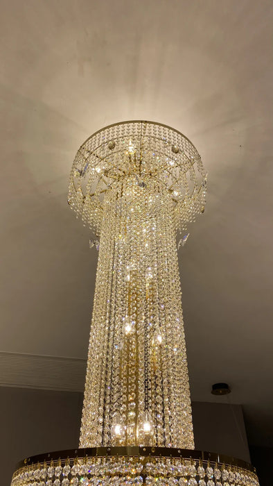 European-style Oversized Luxury Tiered Crystal Chandelier in Gold Finish Art Butterfly Crystal Decorative Light Fixture for Foyer/Staircase, gold,shining, LED,art design