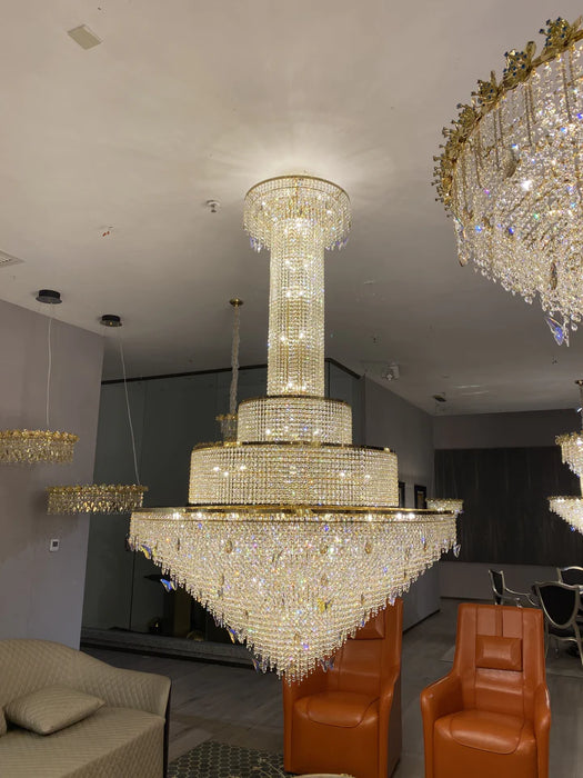 European-style Oversized Luxury Tiered Crystal Chandelier in Gold Finish Art Butterfly Crystal Decorative Light Fixture for Foyer/Staircase, gold,shining, LED,art design