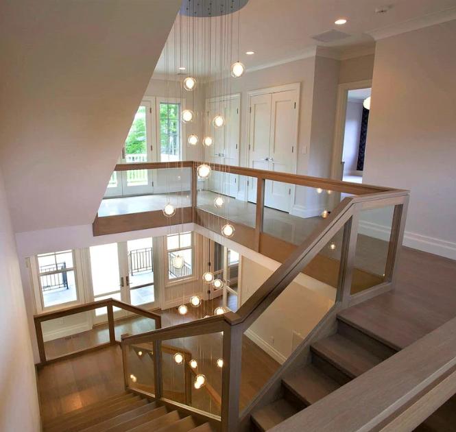 Lámpara de vidrio soplado moderna y contemporánea larga para vestíbulo/edificios de 2 pisos/escalera