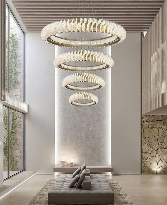 Anelli multistrato extra large Lampadario di cristallo Onde di arte moderna Lampada a sospensione creativa per foyer/corridoio/scala con soffitto alto