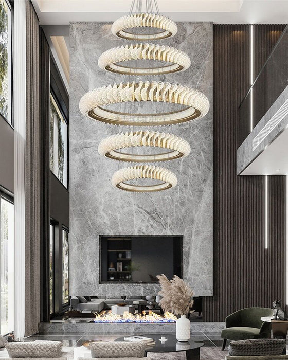Anelli multistrato extra large Lampadario di cristallo Onde di arte moderna Lampada a sospensione creativa per foyer/corridoio/scala con soffitto alto