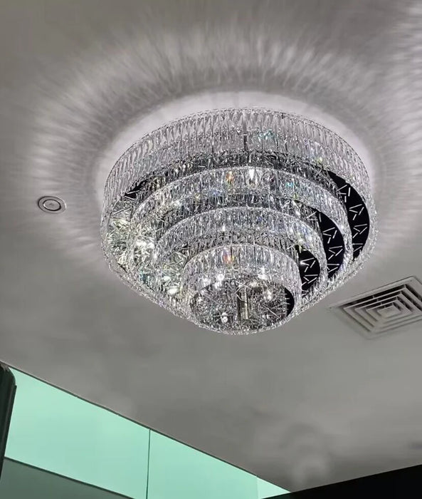 Oversized Modern Creative Flush Mount Round Multi-layers Crystal Pendant Chandelier for Living/Dining Room/Hallway