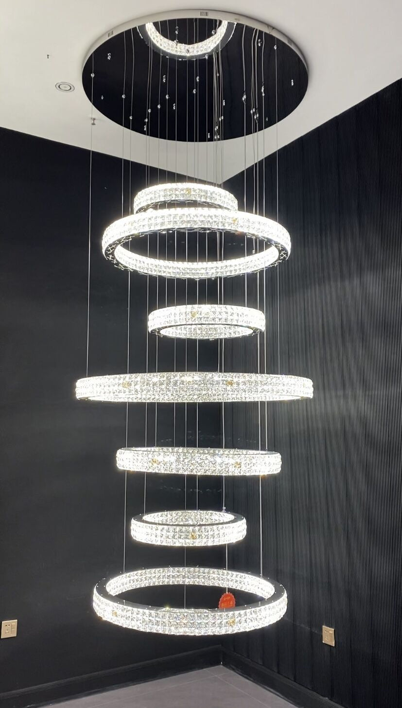 New Modern Light Luxury Oversized Multi-tiered Rings Crystal Chandelie ...