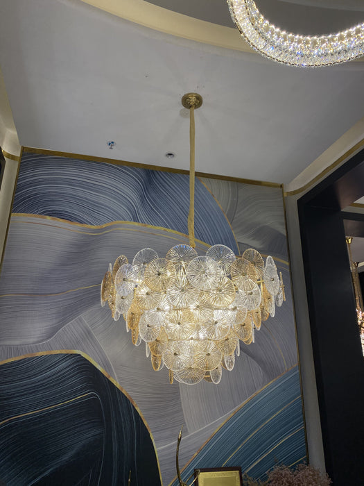 Lámpara de araña de cristal de varios niveles, redonda, creativa, con diseño artístico de lujo ligero, para sala de estar/dormitorio