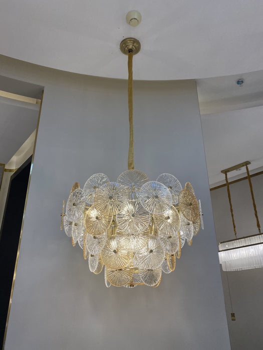 Light Luxury Art Design Creative Round Multi-tiered Glass Chandelier for Living Room/Bedroom