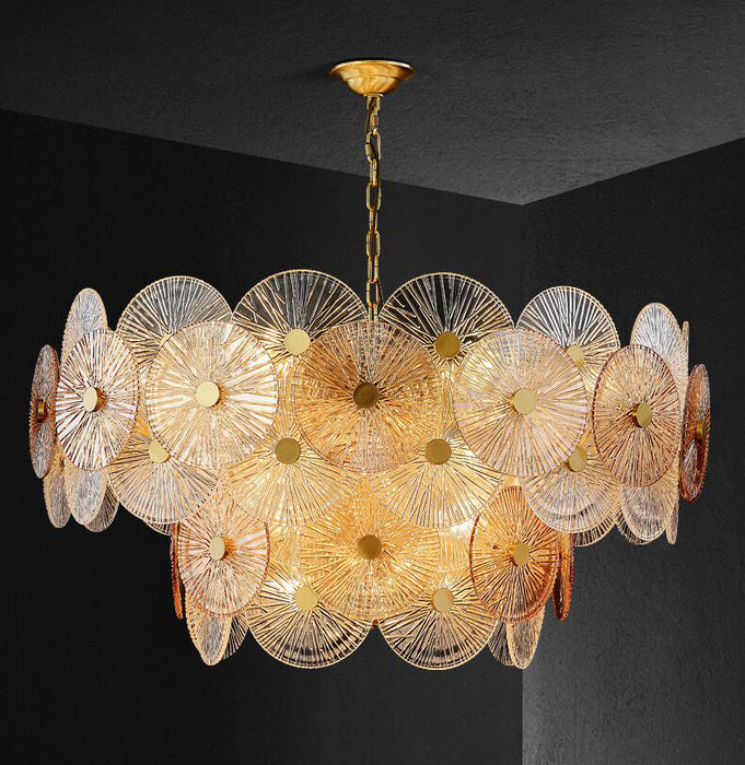 Lámpara de araña de cristal de varios niveles, redonda, creativa, con diseño artístico de lujo ligero, para sala de estar/dormitorio