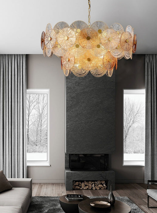 Lampadario in vetro rotondo creativo a più livelli dal design leggero e artistico per soggiorno/camera da letto