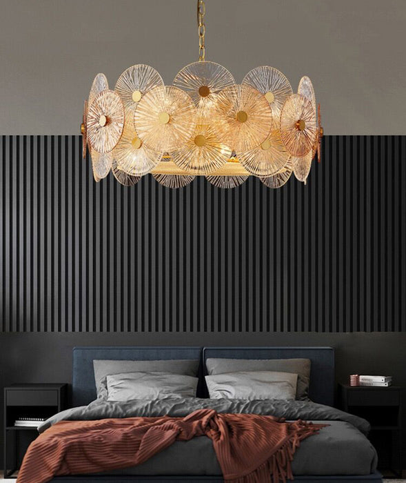 Lampadario in vetro rotondo creativo a più livelli dal design leggero e artistico per soggiorno/camera da letto