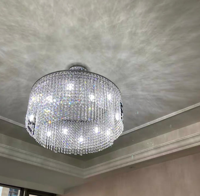 Lámpara de araña de cristal de estilo diseñador, accesorio de iluminación de techo redondo elegante para sala de estar/comedor