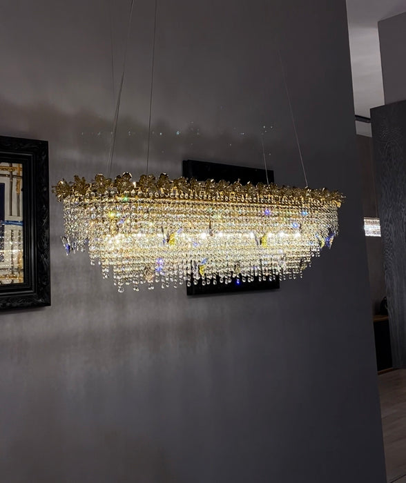 Nuovo lampadario di cristallo a forma di farfalla dal design artistico rettangolare di lusso moderno per isola cucina/zona pranzo