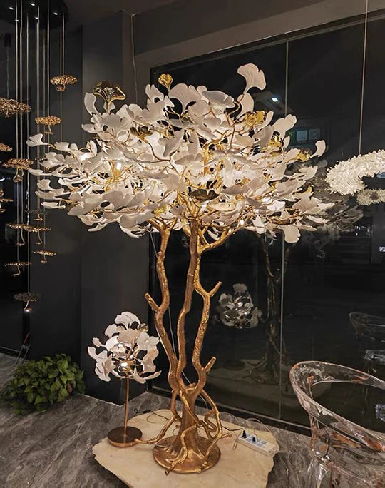 Luxury Creative White Ceramic Ginkgo Biloba Copper Branch Art Luxury Creative White Ceramic Ginkgo Biloba Copper Branch Art