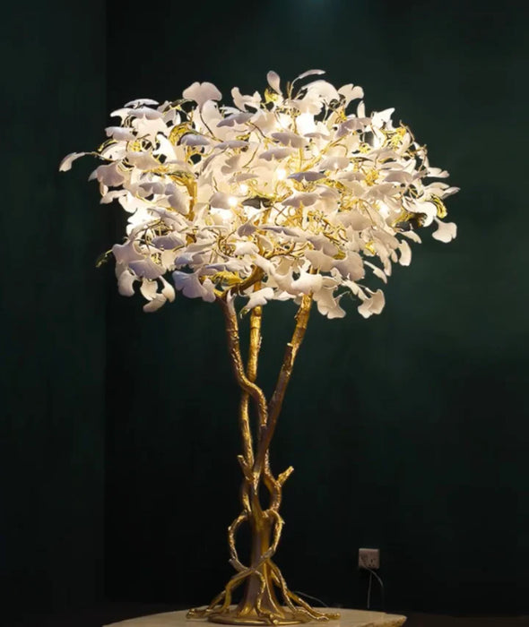 Luxury Creative White Ceramic Ginkgo Biloba Copper Branch Art Design Floor Lamps for Living Room/Bedroom/Dressing Room