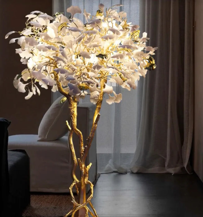 Luxury Creative White Ceramic Ginkgo Biloba Copper Branch Art Luxury Creative White Ceramic Ginkgo Biloba Copper Branch Art