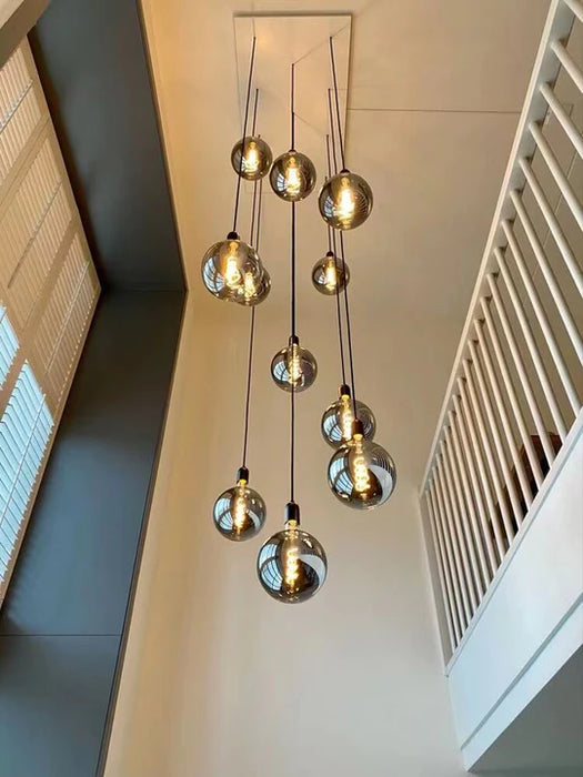 Nordic 6/10/14 Lights Balls Crystal Chandelier Modern Designer Long Light Fixture For Staircase/Entryway/Hallway