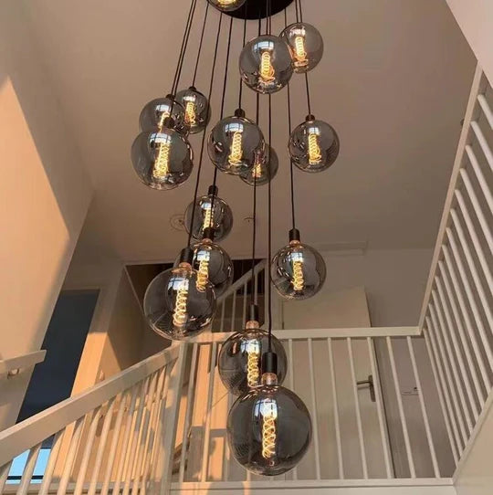 Nordic 6/10/14 Lights Balls Crystal Chandelier Modern Designer Long Light Fixture For Staircase/Entryway/Hallway