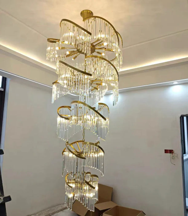Lampadario di cristallo a spirale di lusso a più livelli creativo di design moderno e di grandi dimensioni per foyer/ingresso/corridoio dal soffitto alto