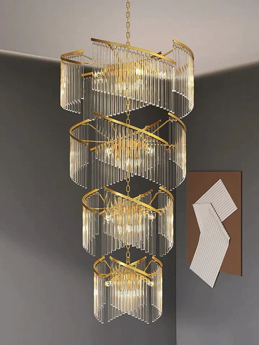 Candelabro de cristal en espiral de lujo de varios niveles, creativo, de diseño moderno de gran tamaño, para vestíbulo/entrada/pasillo de techo alto