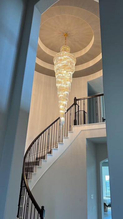 Tiered Foyer Staircase Spiral Crystal Chandelier Hotel Hall/ Entrance High Ceiling Pendant Lighting Fixture