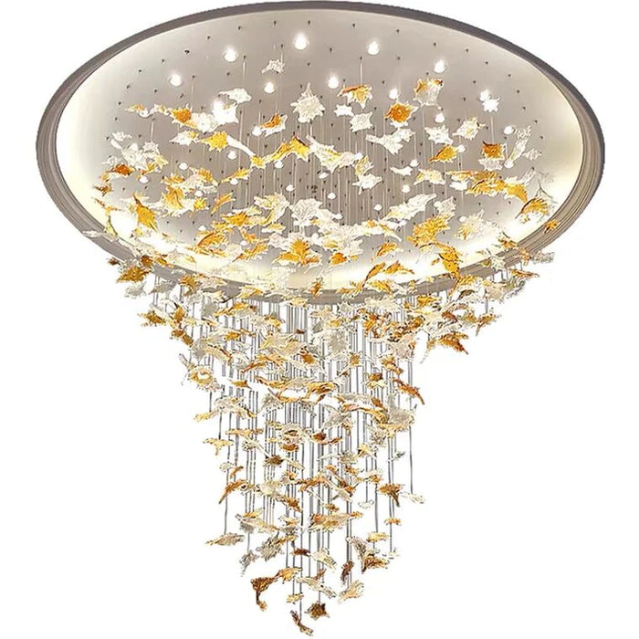 Lámpara de araña de cristal de hoja de arce otoñal con diseño artístico de gran tamaño para mesa de comedor/pasillo/luminaria de entrada