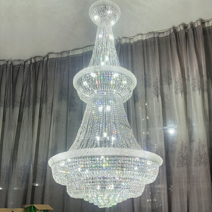 Extra Length Customization D47.2"*H98.4"/ 48 Lights Luxurious Shiny Bright Crystal Chandelier Foyer Entryway Long Fabulous Ceiling Lighting Fixture For Hotel Lobby Hallway Staircase
