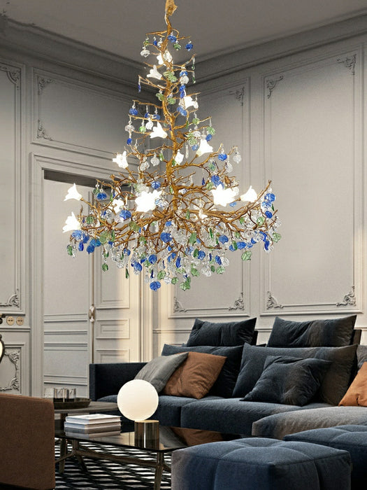 Stylish Flower Crystal Chandelier Brass Tree Branch Ceiling Light For Living Room Hotel Hall
