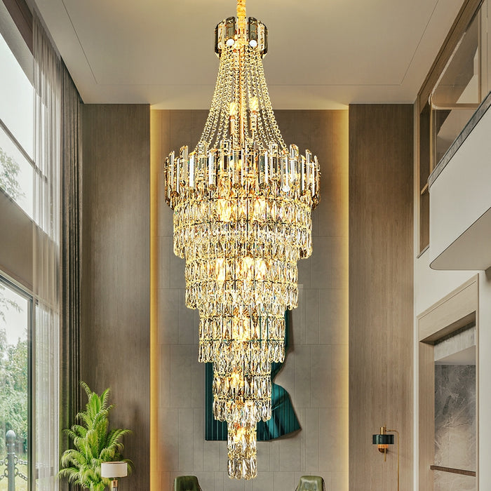 Stylish Foyer Long Staircase Chandelier Large Crystal Ceiling Lighting Fixture For Living Room Decoration