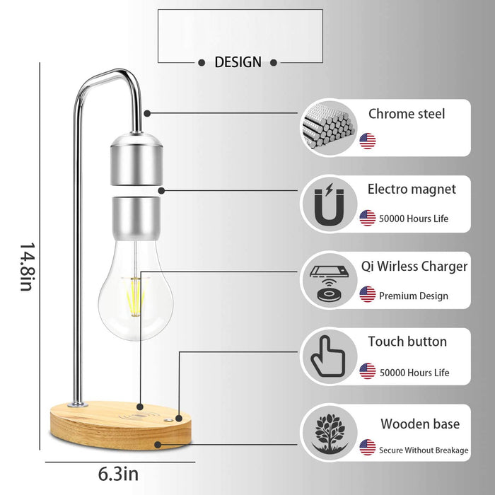 Lampadina LED wireless galleggiante a levitazione magnetica con caricatore wireless 
