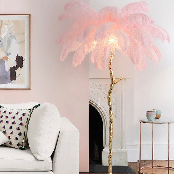 Ostrich Feather Floor Lamp Living Room Pure Copper Luxury Tree-Shaped Decoration Light