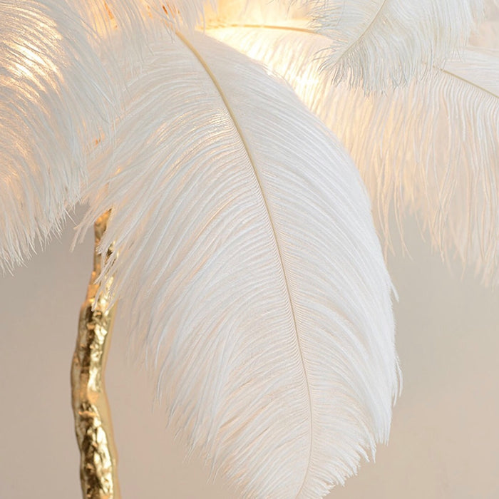 Lampada da terra in piume di struzzo Soggiorno Luce decorativa a forma di albero di lusso in rame puro