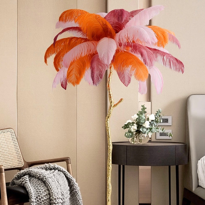 Ostrich Feather Floor Lamp Living Room Pure Copper Luxury Tree-Shaped Decoration Light