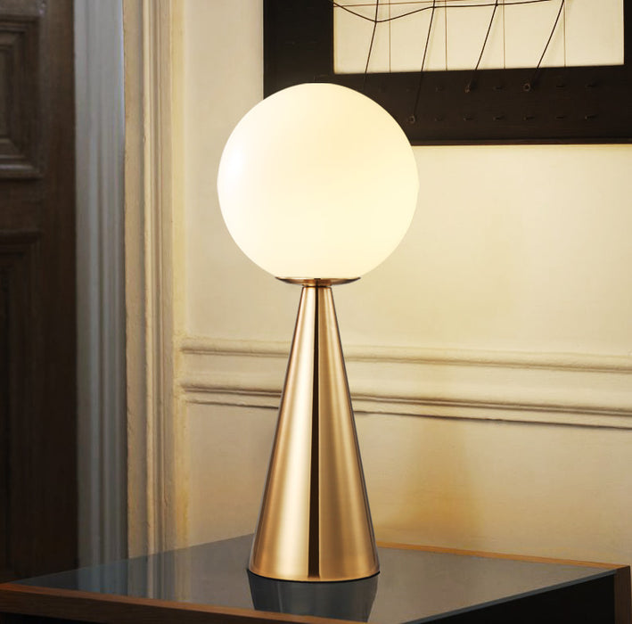 Lámpara de mesa de cristal con bola blanca, luz nocturna de metal minimalista para dormitorio 
