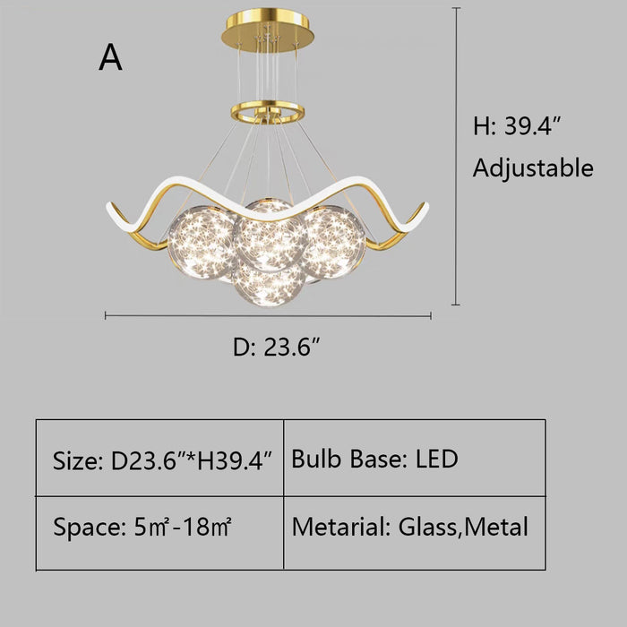 A: D23.6"*H39.4" chandelier,chandeliers,modern,nordic,romantic,star,glass,spurk,round,ring,hollow,dining table,big table