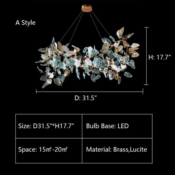 A Style: D31.5"*H17.7" Custom Project Chandelier Metal Vine With Leaves,chandelier,chandeliers,lucite,brass,copper,branch,leaf,leaves,colorful,multi-color,round table,long table,big table,kitchen island,kitchen bar,dining bar,living room,entryance,hallway,foyer,tree,art,creative,pendant