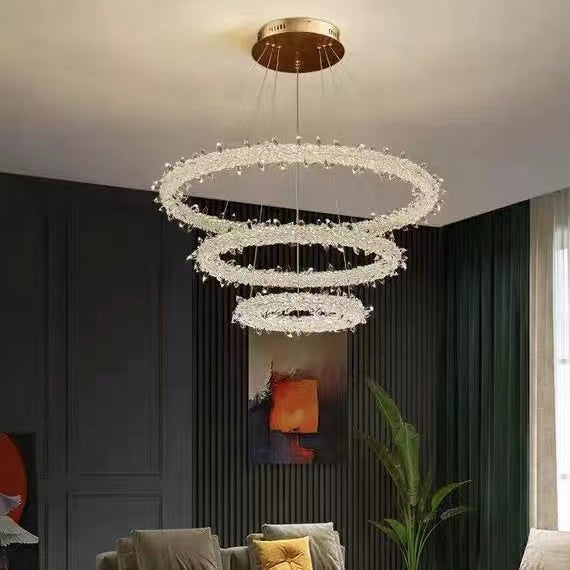 3-Ring Halo Crystal Chandelier LED Ceiling Light For Girls' Bedroom Or Living Room