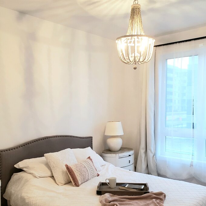 White Wooden Beaded Chandelier Creative Ceiling Light Girls Room