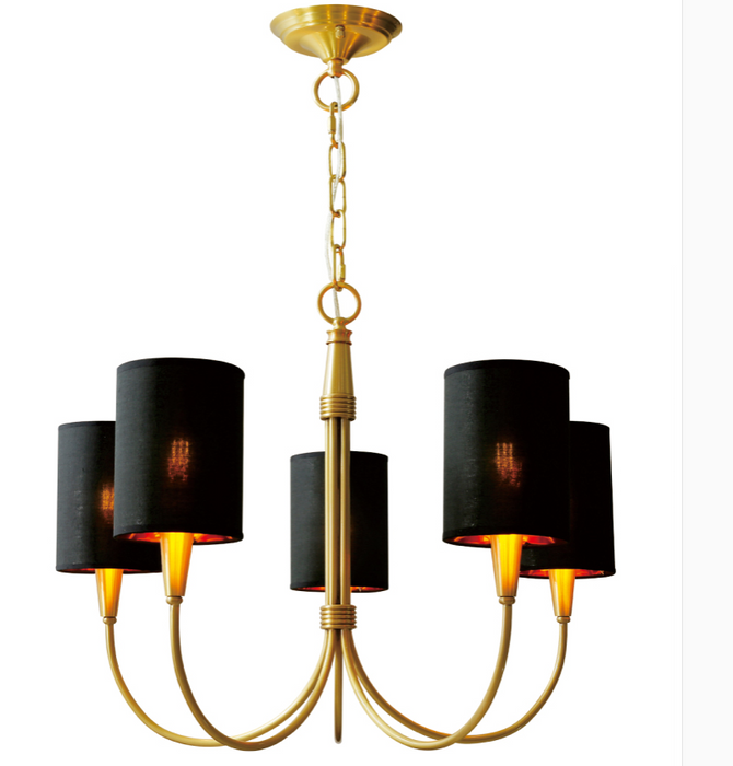 Lampadario in ottone|Plafoniere da soffitto di metà secolo|Ciondolo a catena regolabile con paralumi in tessuto