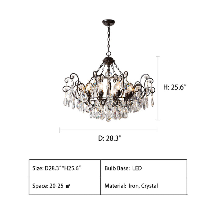D28.3"*H25.6" chandelier,chandeliers,light luxury,pendant,dining room,bedroom,candle,black iron,crystal