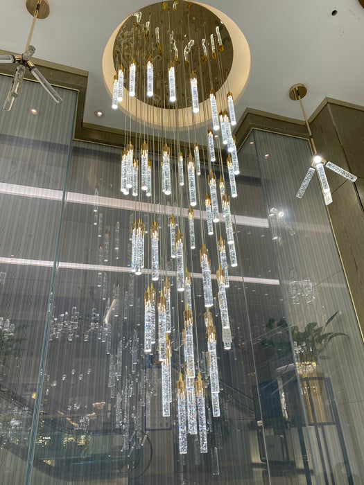 Modern Spiral Cylindrical Bubble Crystal Chandelier for High Ceiling