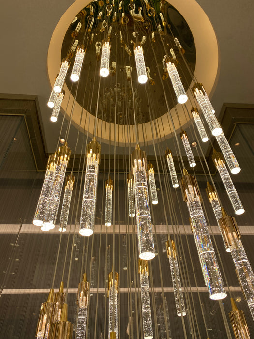 Modern Spiral Cylindrical Bubble Crystal Chandelier for High Ceiling